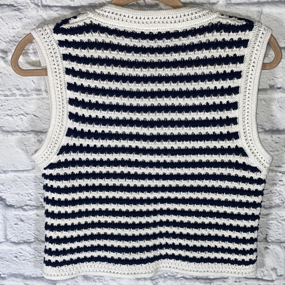 Zara Boho Striped Knit Crochet Coastal Grandma Nautical Cropped Cottagecore Vest - Picture 7 of 11